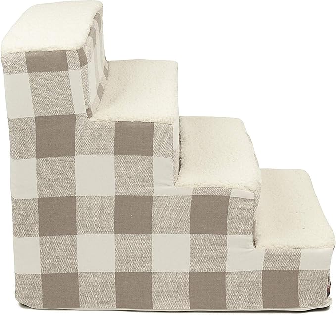 Majestic Pet Portable Pet Stairs | Soft Sherpa Steps Foam Feeling | Steps for Dogs & Cats | Dog & Cat Ramp | Indoor Only | Max Weight: up to 250 Lbs, 4 Step, Anderson Check Neutral Tan