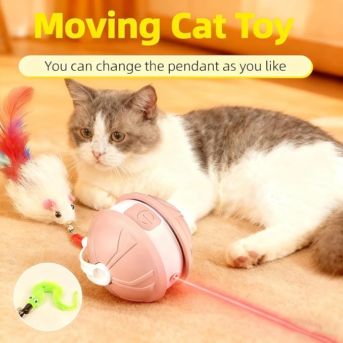 Interactive Cat Toy Ball for Indoor Cats, 2-in-1 Smart Moving Cat Ball with Feather Accessories, Automatic Kitten Toys for Bored Indoor Cats, USB Rechargeable Ideal for Small and Medium Cats