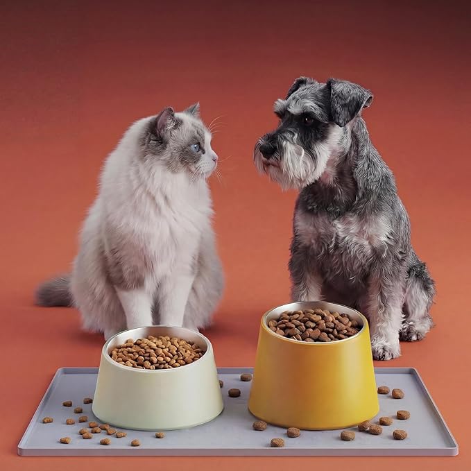 Silicone Pet Feeding Mat - 100% Waterproof Dog & Cat Bowl Pad with Raised Edges - Protects Floors from Messy Eaters & Spills - Anti-Slip, 100% PET-Safe, Dishwasher Safe (Grey 28" x 20")