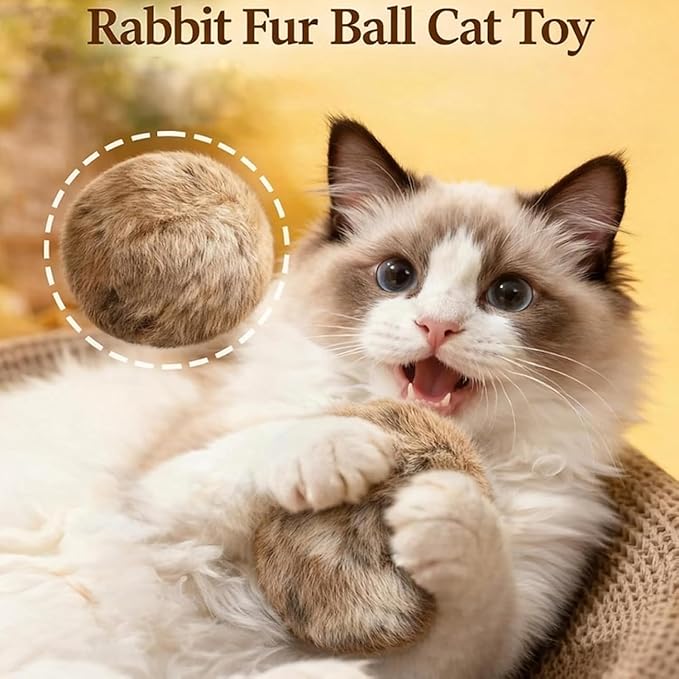 3PCS Soft Fluffy Rabbit Fur Catnip Balls – Fake Fur Cat Toys for Indoor Cats, Washable & Fun to Chase, Perfect for Bunny Kicks, Exercise & Bonding