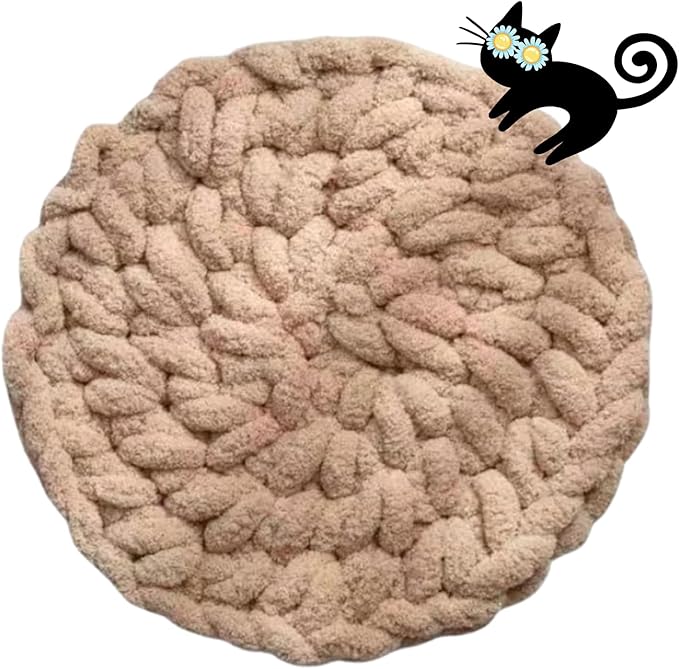 Cat Self-Warming Knitted Bed Mat, Extra-Soft Warm Round Washable Pads Cushions for Indoor Kittens & Kitty Small Pets Cat Trees (Oatmeal,Large)