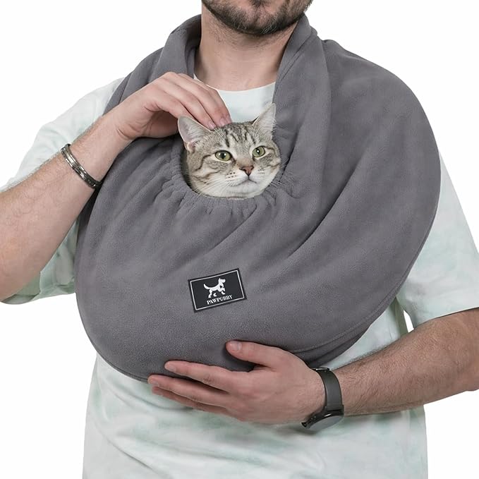 Cat Sling Carrier Critter Cuddler - Soft Breathable Cat Carrier, Pet Carrier for Cats/Kittens/Small Dogs (3-13 lbs), Hands-Free 2-Wearing Styles Indoor/Outdoor Cuddle Bag (Dark Gray)