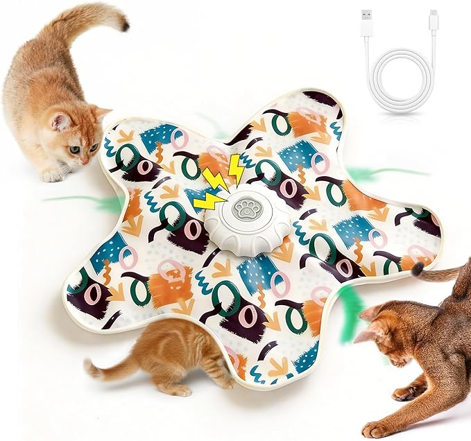 Interactive Cat Toy for Indoor Cats, Rechargeable Touch Activated Hide and Seek Cat Toys, Automatic Moving Concealed Wand Feather Toy for Bored Indoor Kitten Adult Cats, Real Bird Squeaky White