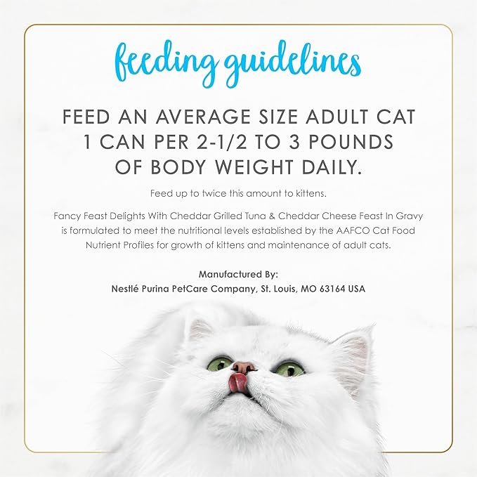 Fancy Feast Purina Delights with Cheddar Grilled Tuna and Cheddar Cheese Feast in Wet Cat Food Gravy Cat Food -3 oz. Cans (Pack of 48)