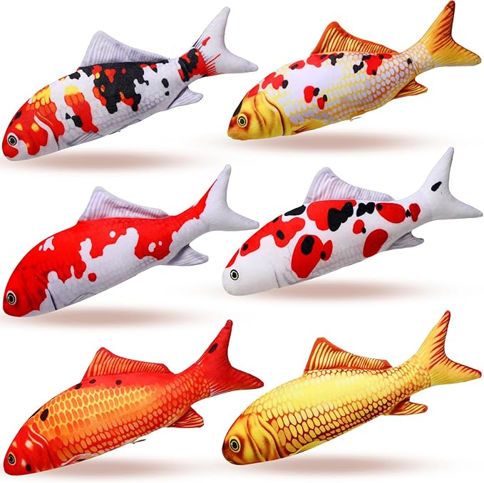 Barydat 6 Pcs 12 Inch Fish-Shaped Soft Cat Cushions Pillow Realistic Pet Carp Play Pillow for Cats Birthday Gift(Classic Style)