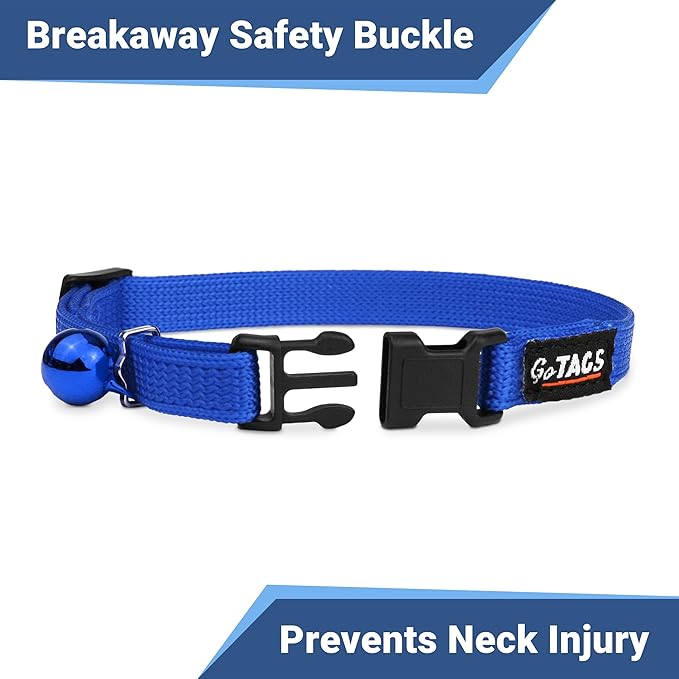 GoTags Personalized Reflective Cat Collars with Tag, Engraved Custom with Name and Phone, Breakaway Collar with Safety Buckle and Bell, Adjustable for Cats and Kitten, (Light Blue with Nameplate)