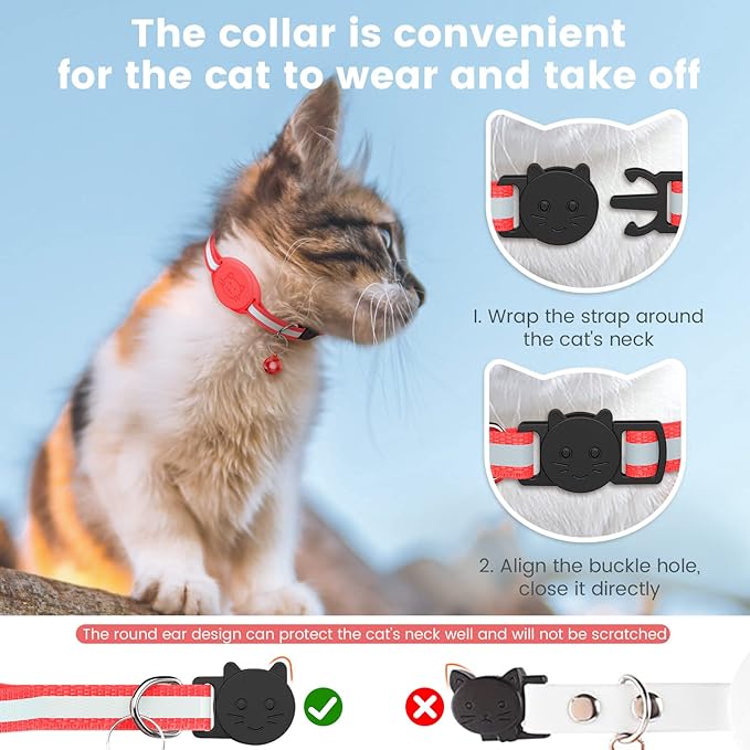 Upgrade Airtag Cat Collar, Reflective Kitten Cat Collar with Bell and Airtag Holder Compatible with Apple Airtags