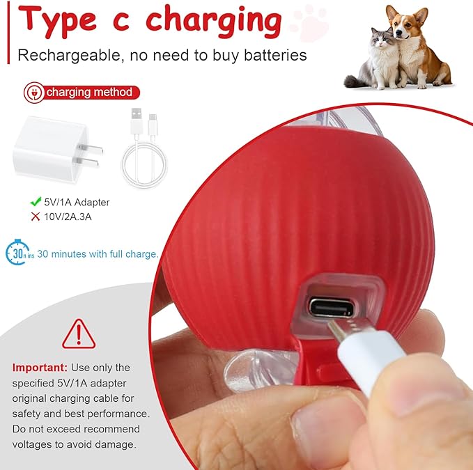 2PCS Interactive Cat Toys Smart Ball for Cats and Dogs, 360° Automatic Rolling Chase, 2 Rapid-Action Tails, Designed for Indoor pet Exercise, Boredom Relief, and Fun Chase Play.（Red＆Blue）