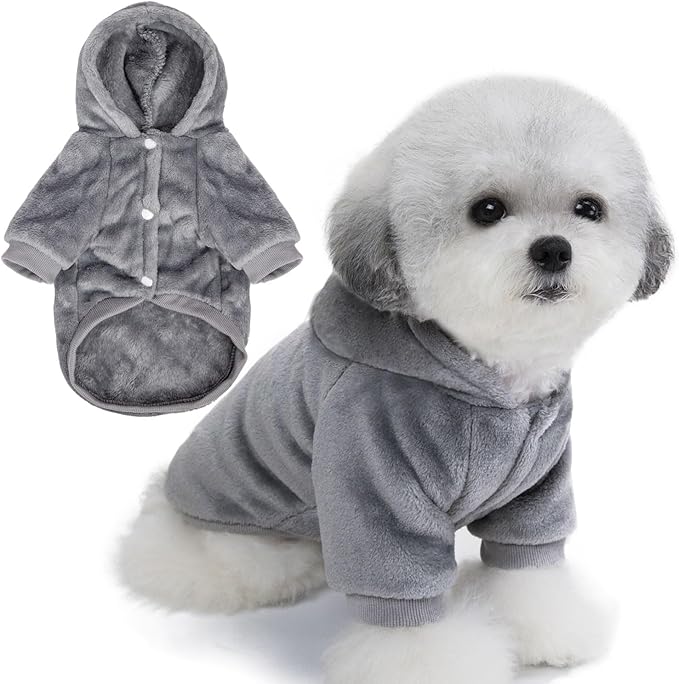 FabriCastle Dog Hoodie Sweater for Small Dogs Boy and Girl, Dog Clothes XS XXS Puppy Sweatshirt, Pet Outfit, Cat Clothing Super Soft Warm Snap On Closure (Light Grey, Medium)