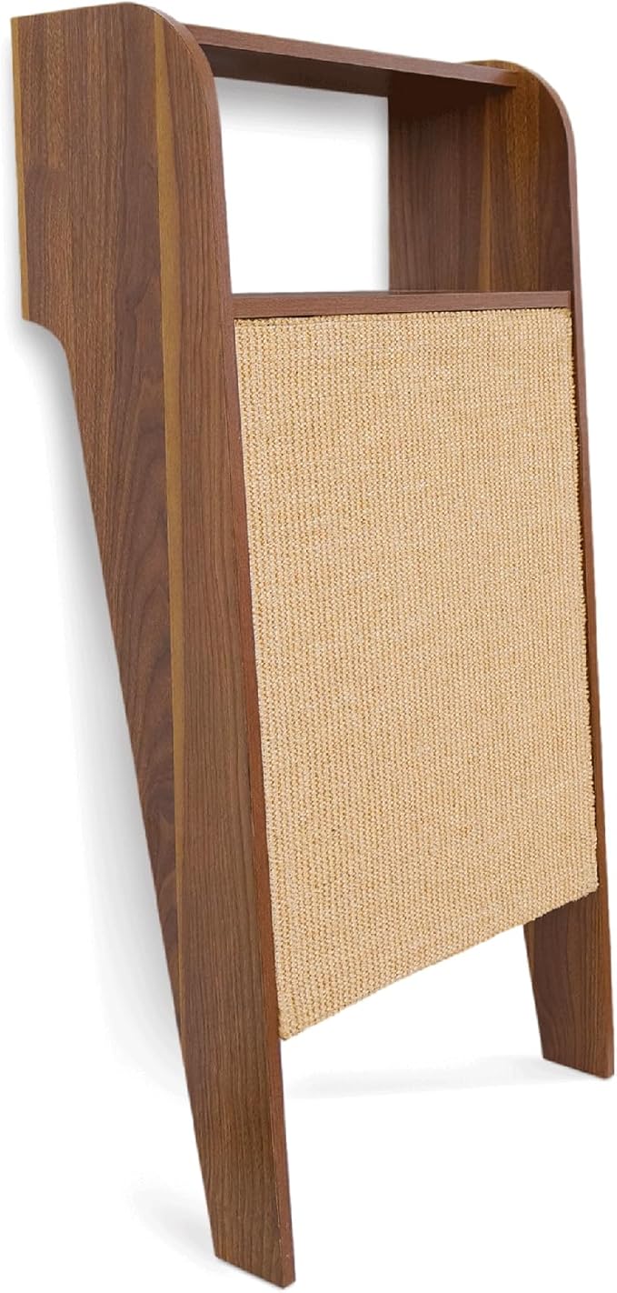 4 Cats & Dogs Wesley Cat Scratcher – Stylish & Durable Sisal Scratching Post Shelf, Vertical Scratch Board Furniture Protector, Indoor Wooden Cat Scratcher for Entryway Décor 20” x 11” x 40”- Walnut