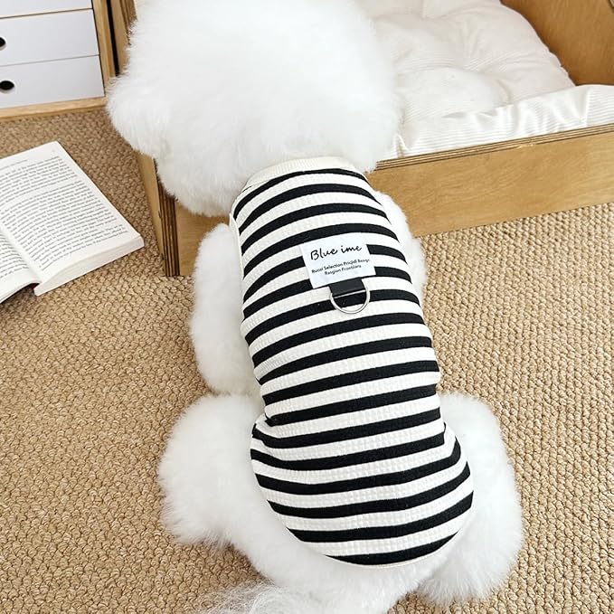 Lightweight Stretchy Dog Tank Top - Soft Sleeveless Shirt for Small Dogs, Breathable Striped Pet Clothes for Chihuahua, Puppy