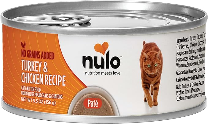 Nulo Canned Wet Cat Food Pate - Turkey & Chicken, High Protein Grain-Free Cat Food for Indoor & Outdoor Kittens, Adults & Seniors, 5.5oz Cans (Pack of 24)
