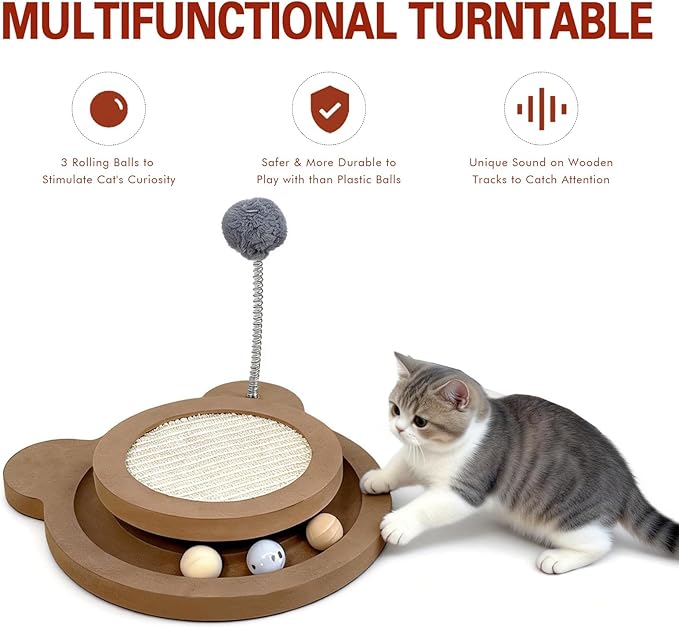 Cute Cat Scratcher,Interactive Scratcher Toys for Indoor Cats and Kitten Natural Sisal Cat Scratch Mats Track Balls Spring Toy