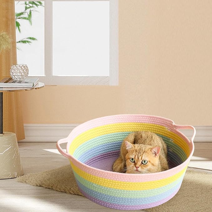 Hand Woven Cat Bed Portable Pet Scratcher Sleeping House Furniture Protection for Indoor Cats Puppy Rest Summer- S