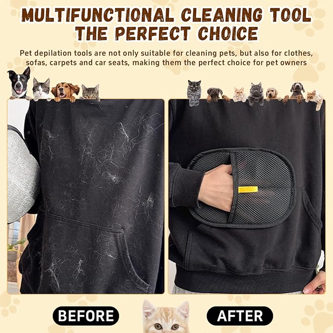 2Pcs Electrostatic Pet Hair Removal Gloves，Quick Wiping - Reusable & Washable for Sofa Clothing Pet Beds Effortless Cats & Dogs Hair for Busy Pet