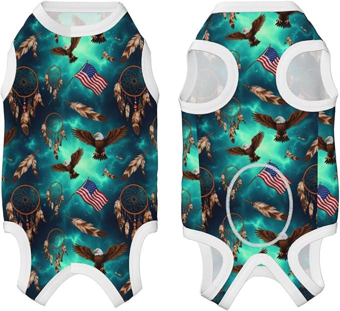 Dog Surgery Suit, Soft Dog Spay Recovery Suit Female (Native American Flag Eagle Dream Catcher)