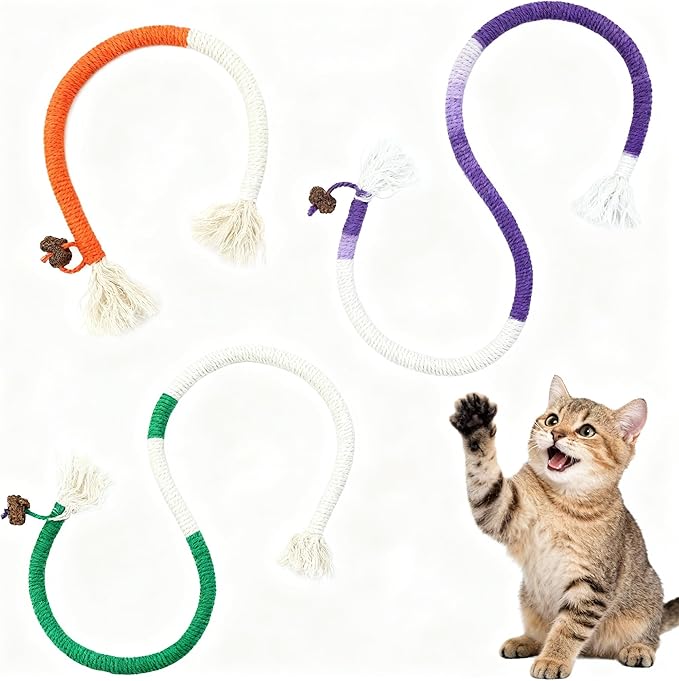Cat Chew Rope Durable Safe : 3Pcs Natural Organic Cotton Kitten Teething Toy for Indoor Cats, Catnip-Infused Chew Toys for Interactive Boredom Relief & Teeth Cleaning