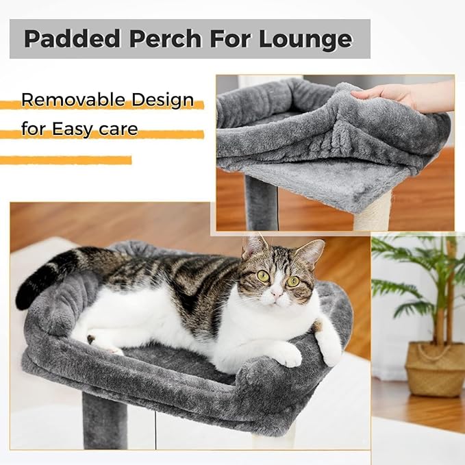 Cat Scratching Post, 19.69" H(50cm) Cat Tree with Cat Bed, Scratching Posts for Indoor Cats with Two Plush Balls Toy, Small Cat Tree for Kittens/Cats Playing and Relaxing (20 in Grey Cat Tree)