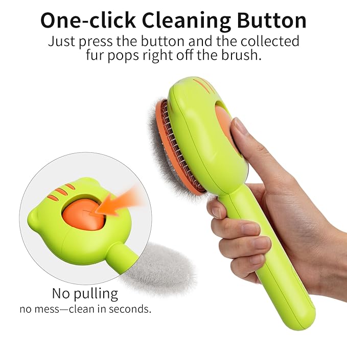 Cat Brush for Shedding, Self Cleaning Pet Hair Brush with Release Button, Cat & Dog Grooming Brush for Long or Short Haired Pets, Removes Loose Fur (Green)