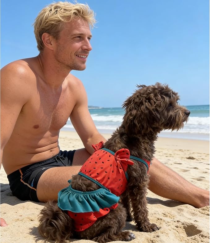 Funny Dog Swimwear Bikini Summer Dog Clothes Beach Swimsuit Puppy Bathing Suit Puppy Vest Cooling Pet Shirt for Small Dogs, Cat Apparel (Watermelon, Medium)