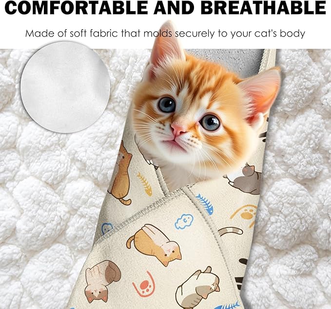 27.6"Cat Grooming Wrap, Self Adhesive Cat Wrap for Cutting Nails, Anti-Escape Calming Cat Swaddle Wrap for Medicine Ear Cleaning, Anti-Scratch Cats Burrito Restraint Blanket, Pet Tool (6-10 lbs)