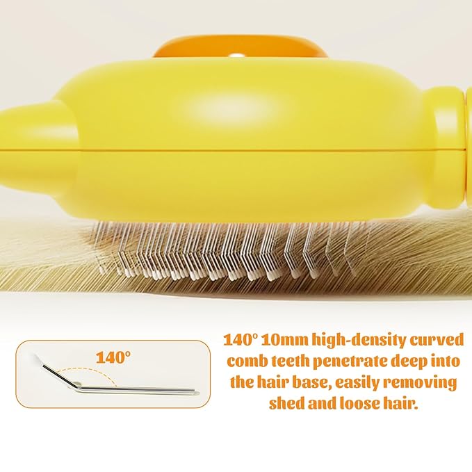 Flea Comb for Cats Dogs,Brush for Shedding Pet Hair Removal Comb Stainless Steel Massage Teeth,One-Click Hair Removal Yellow