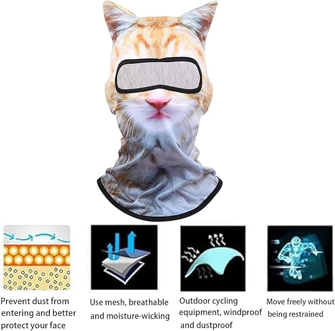 Ski Mask, 3D Cat Ski Mask Balaclava Sheisty Face Men Women, Cat Mask with Ears, Cute Full Face Shiesty Mask Animal Ski UV Sun Protection Face Mask for Outdoor Hiking Riding Ski Raves Party Yellow