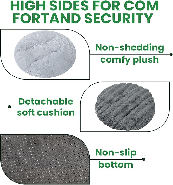 Cat & Dog Bed Kitten Bed,20in Washable Round Cat Beds for Indoor Cats, Super Soft Plush Faux Fur Pet Bed for Puppy and Kitten with Anti-Slip Bottom(Dark Grey)