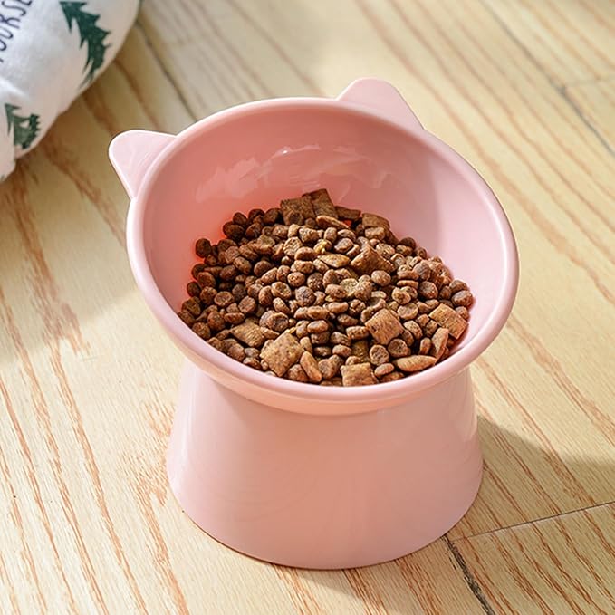 Raised Cat Food Bowl, 15° Tilted Whisker Friendly Dog Water Bowl Anti Vomiting Pet Dishes Puppy Ergonomic Feeding Set Supplies for Cats and Puppies (Pink)