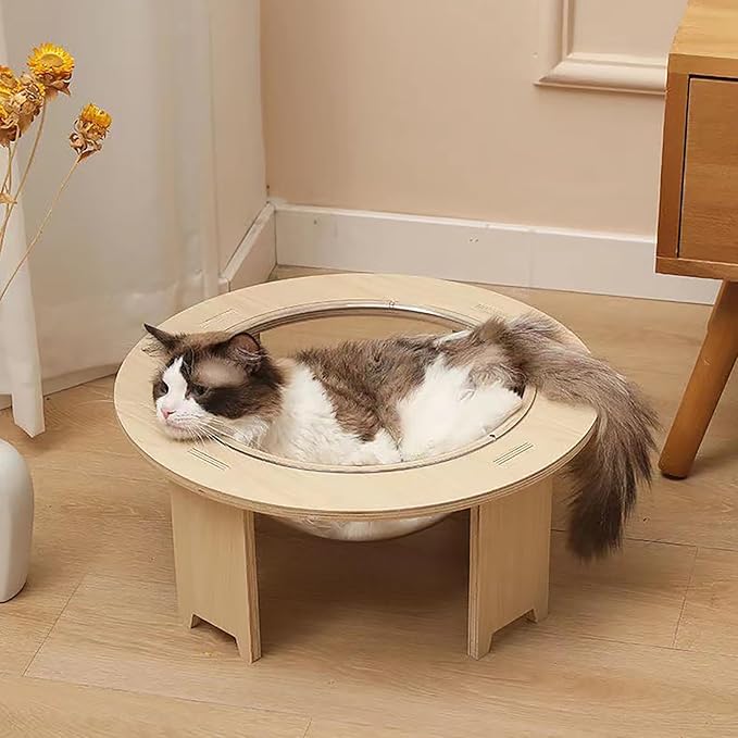 Clear Capsule Cat Bed 44×20 cm, Transparent Acrylic Calming Small Pets Bed with Breathable Holes, Raised Dome Window Lounger for Indoor Kitten Puppy, Stackable Modern Pet Furniture