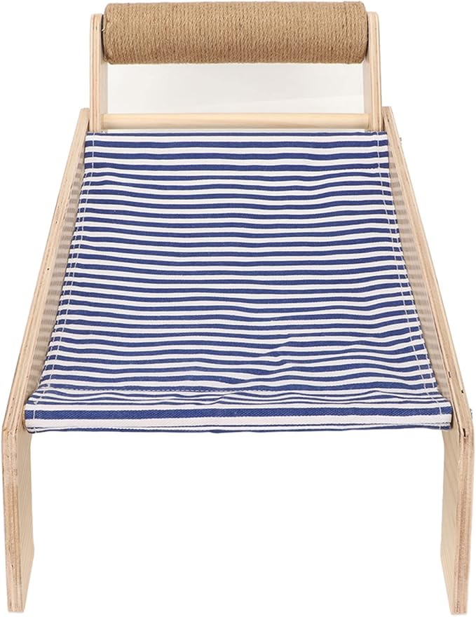 Cat Hammock Bed with Wooden Frame, Anti Shaking Swing Chair for Cats, Premium Sisal and Canvas Raised Sleeping Bed with Scratcher, Minimalist Design Pet Furniture for All Seasons (Beach Sisal Roller