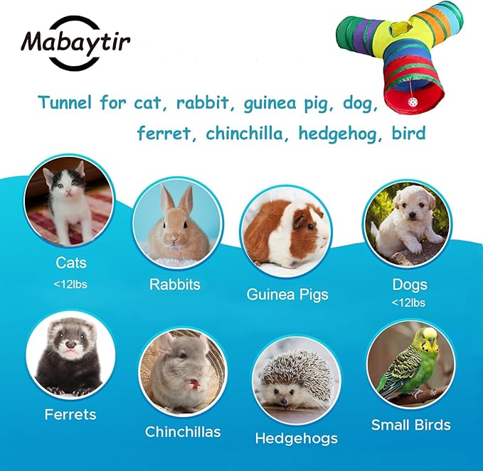 Cat Tunnel Tube Toy Collapsible 3 Way Rainbow, Pet Tunnels for Indoor Cats, Play Tubes with Hanging Ball Perfect for Kittens, Puppies, Rabbits, Interactive Toys for Fun Playtime & Exercise