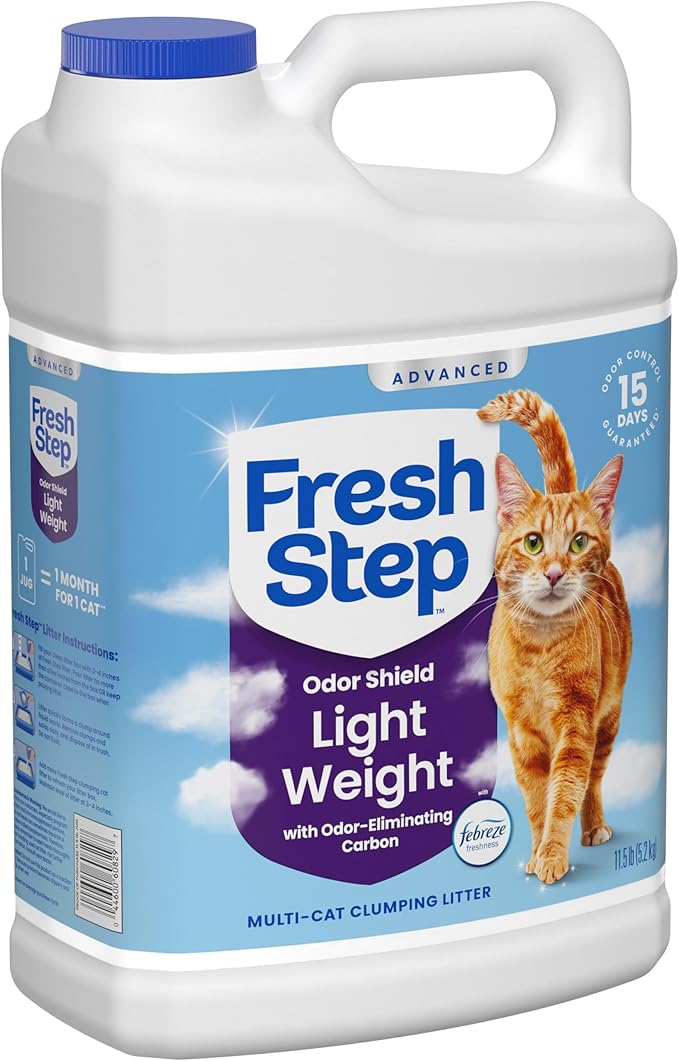 Fresh Step Advanced Odor Shield Light Weight Multi Cat Clumping Litter with Febreze, Low Dust, Odor Control with Ammonia Block Technology, Compatible in Automatic Litter Boxes, 23 lb. (2 x 11.5 lb)