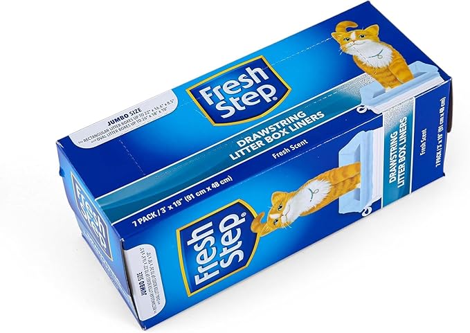 Fresh Step Jumbo Drawstring Cat Litter Box Liners, Scented Heavy Duty Kitty Litter Bags for X-Large Oval or Rectangle Pans, Helps Contain Mess for Easy Lift Out Cleanup, 36 x 19 in, 7 Count - 4 Pack