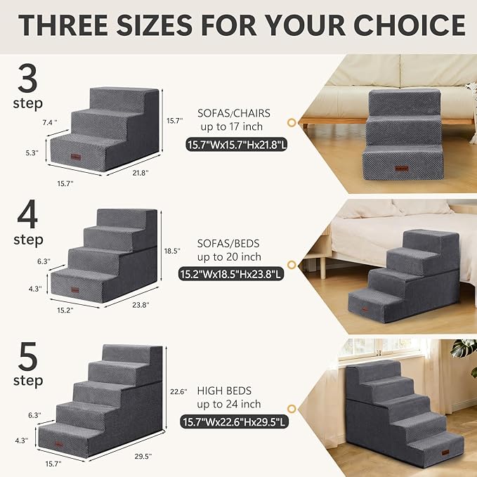 Aodisman Dog Steps for Bed and Couch, 4-Step Pet Stairs for Small Dogs, Indoor Non-Slip Dog Stairs for Old Cats, Puppy, Small Medium Dogs,18.5" H,Grey