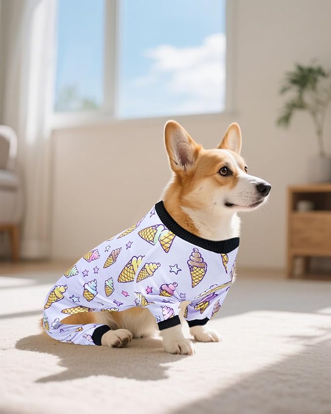 PET SHOW 4 Pack Small Dog Pajamas for Medium Dogs Girl Boy Watermelon Soft Stretchy PJs Whale Ice Cream Jumpsuit Puppy Floral Onesies Outfits with Sleeve Pets Breathable Summer Dog Clothes Costume L
