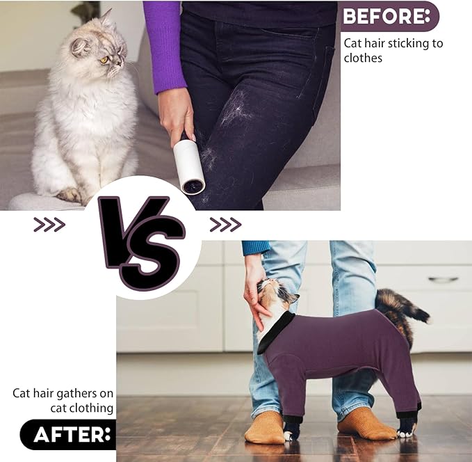 QBLEEV Sticky Hair Cat Clothes, Soft Cat Pajamas for Cats Only, Prevent Lost Fur Kitten Sweater Onesie, Stretchy Recovery Suit for Female Male Cats After Surgery Daily Wear, Fuchsia, S