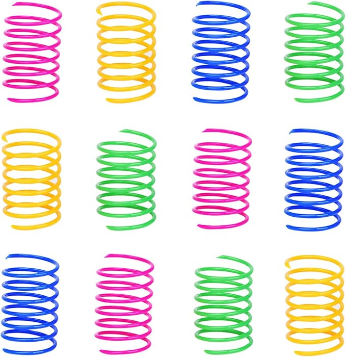 ISMARTEN 120 Pack Cat Spring Toy, Colorful Interactive Cat Toy Plastic Coil Springs Cat Toy for Swatting, Biting, Hunting Kitten Toys