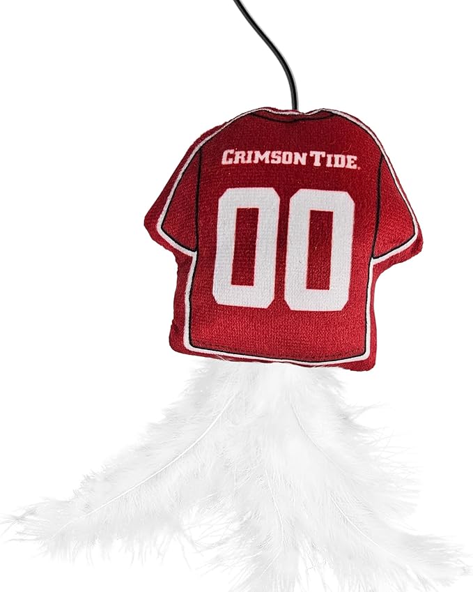NCAA Alabama Crimson Tide Team Jersey Wand with CAT NIP, Cat Toy Jersey Shaped Plush Teaser Toy for Cats & Kittens - Interactive Pet Toy for Play & Exercise