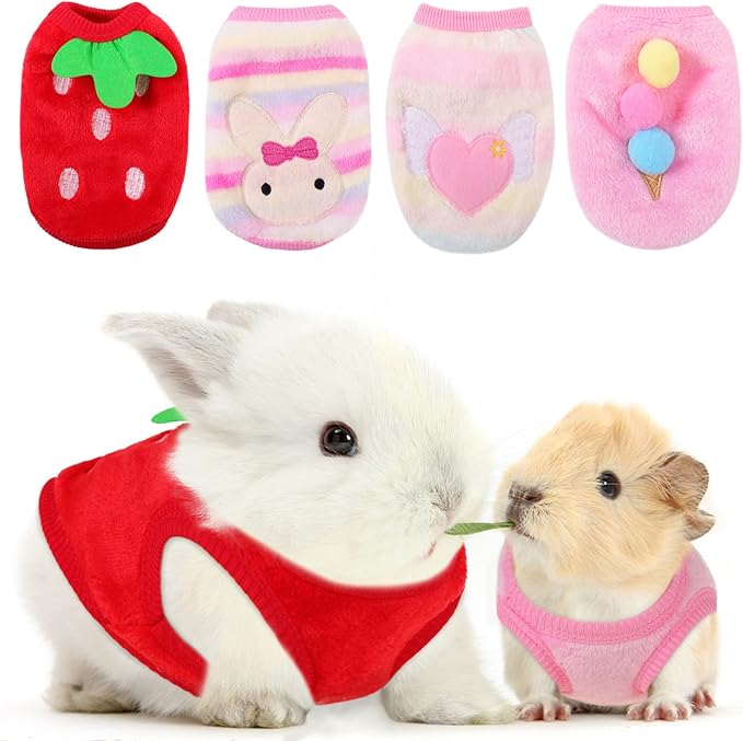 4 Pack Guinea Pig Clothes Rabbit Warm Vest Flannel Fleece Pet Costume T-Shirt for Small Animal Kitten Ferret Chihuahua Puppy