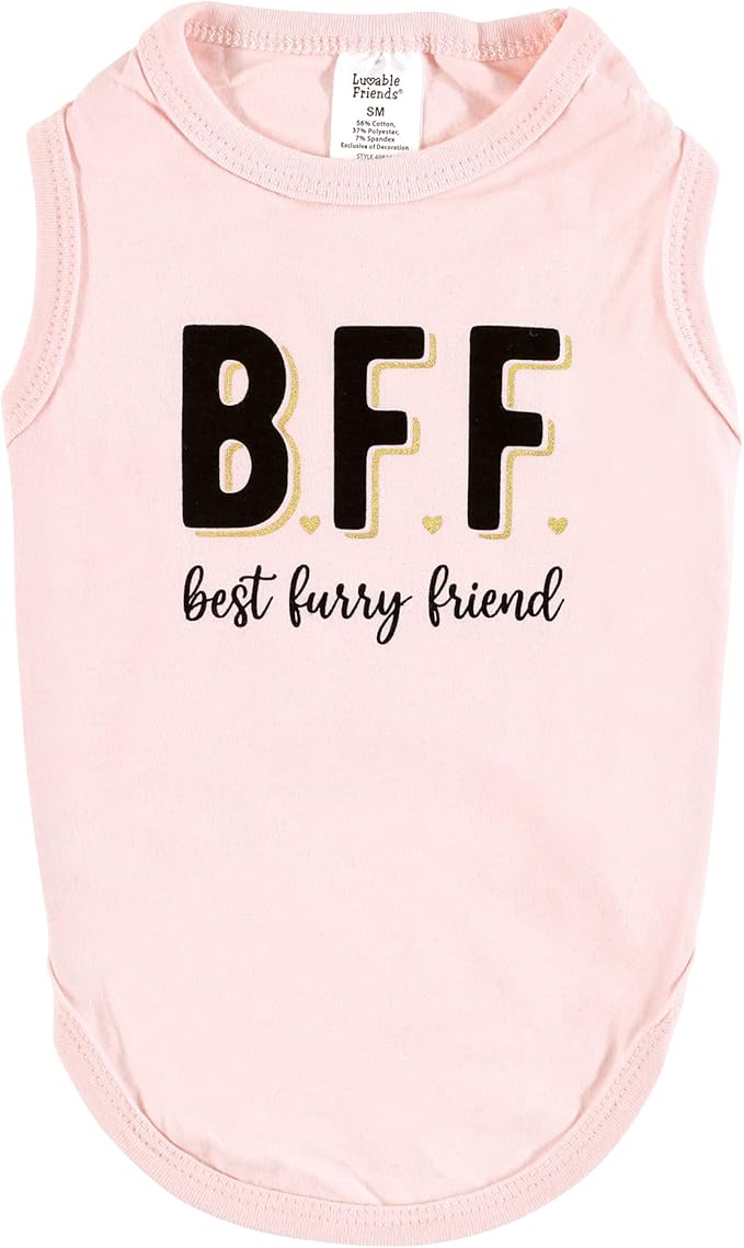 Luvable Friends Dog Pet Dog and Cats Cotton T-Shirts 2pk, BFF Houndstooth, Medium