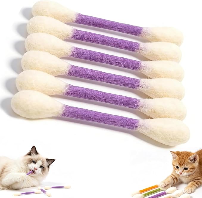 Cotton Swabs Cat Toys with Catnip,6Pack Giant Kitten Chew Sticks for Indoor Boredom,Durable Big Kitten Chew Dental Teething Ropes,Big Interactive Felt Kitty Kicker Play Lover Gift Accessories (Purple)