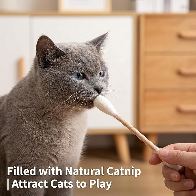 Qtip Cat Toy, Giant Qtip Cat Toy, 9 Pcs with Cotton Swab Design, Interactive Play for Indoor Cats and Kittens, Dental Teething Support and Catnip Entertainment