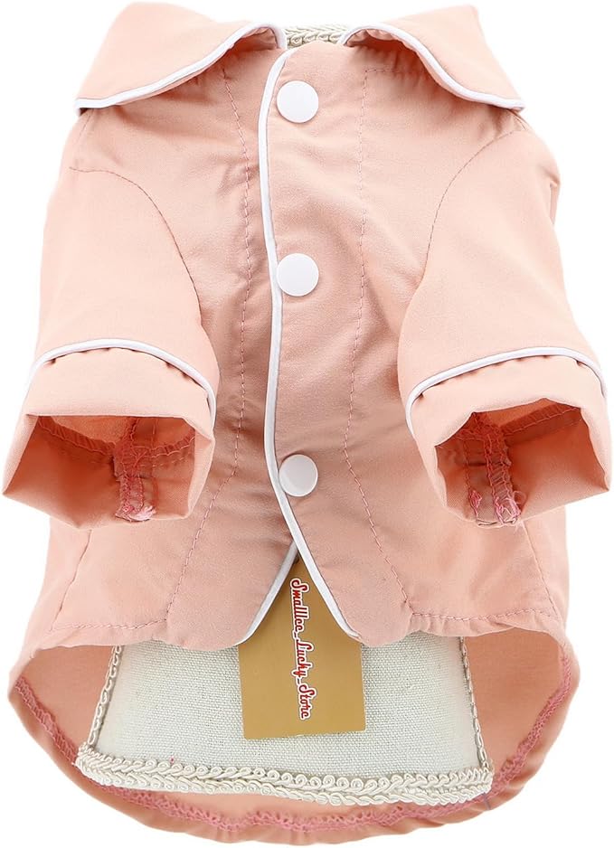 SMALLLEE_LUCKY_STORE Dog Pajamas for Small Medium Dogs Cats Soft Pet Sleepwear Shirts Comfortable Lapel Pjs Loungewear Clothes Bulldog Chihuahua Yorkie Two-Legged Outfit, Pink, XL
