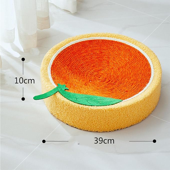 Cat Scratcher Bed Round Sisal Cat Scratcher Cardboard Cat Scratcher Lounge Bed Cat Scratcher Bowl Nest with Cartoon Pattern for Couch Carpets Sofas Protector (Orange)