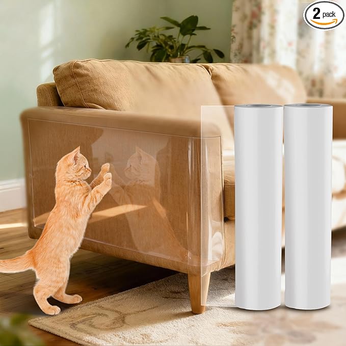 Anti Cat Scratch Furniture Protector, Couch Protector from Cat Claws, Transparent Sofa Guard Shield Single Sided Sticky Tape, 196.85"x11.81" 2 Pack