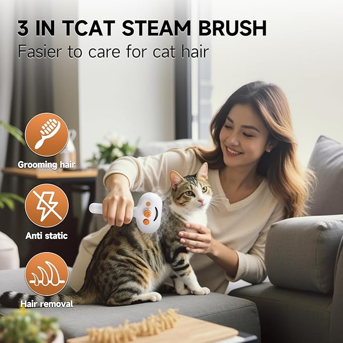 Pet Steam Brush for Dog & Cat – 3-in-1 Spray Hair Removal Comb for Shedding & Grooming, Softens Fur & Reduces Static – Water Brush for Long & Short Coats, Bath-Hating Pets, Includes Waterless Shampoo