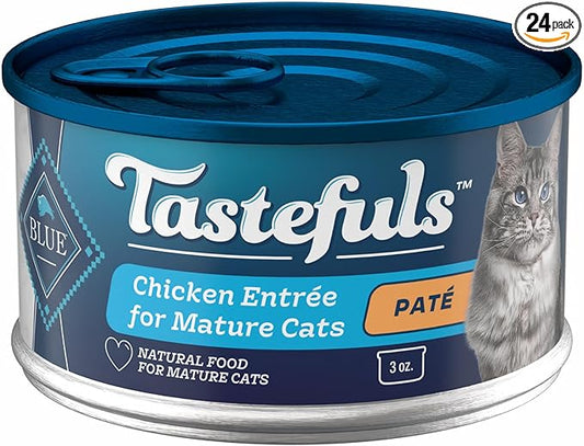 Blue Buffalo Tastefuls Wet Cat Food Paté for Mature Cats, Made with Natural Ingredients | Chicken Entrée, 3-oz. Can (24 Count)