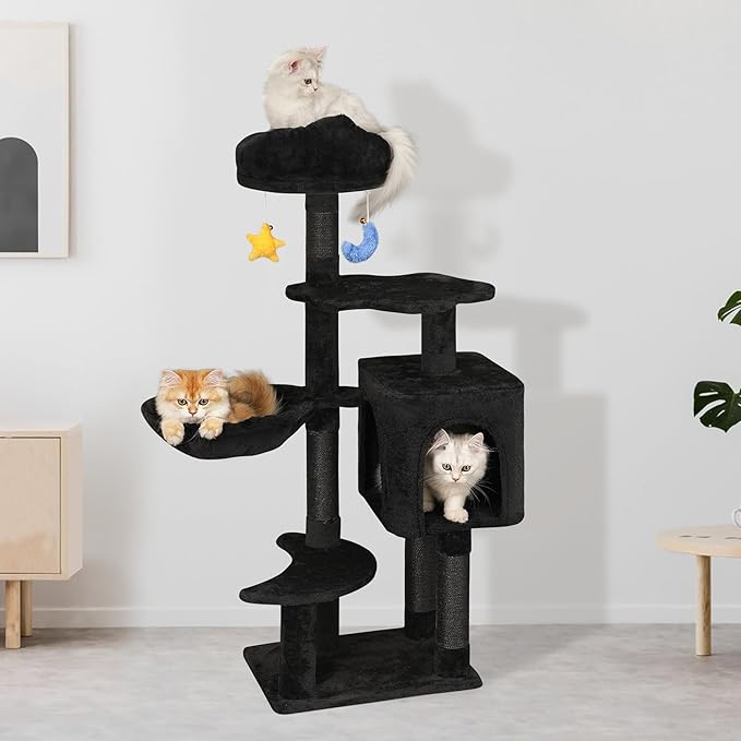 Meecal Gothic Black Cat Tree for Indoor Kittens & Small Cats Under 6 Months 9lbs, 43-Inch Cute Cat Tower with Scratching Post, Cat Condos, Cozy Hammock, Unique Perch & Dangling Toy