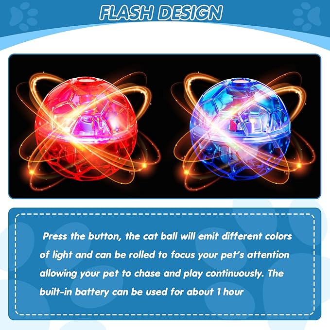 Sratte 2 Pcs Ghost Hunting Cat Ball Activated Cat Toy Motion LED Light Pet Balls Motion Dog Interactive Pet Toys Glowing Mini Running Exercise Supplies for Animals Activity (Rose Red,Light Blue)